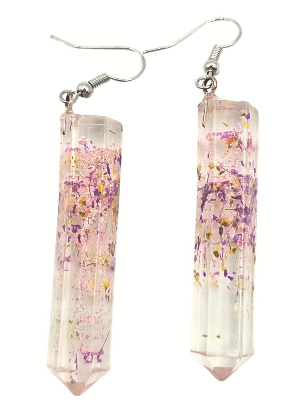 Whilowe Designs Resin Wildflower Translucent Pillar Crystal Shape Drop Earrings